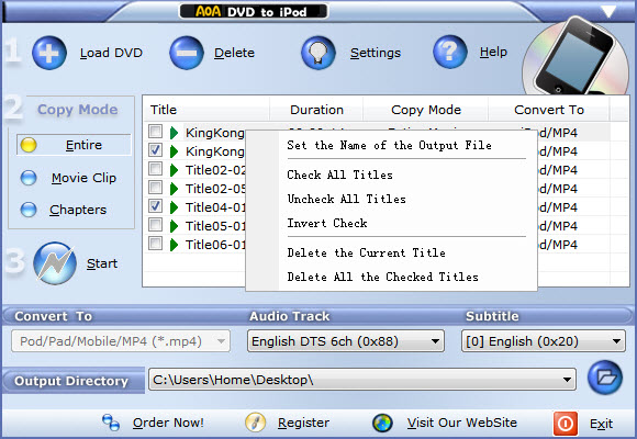 Click to view AoA DVD to iPod 3.0.0.8 screenshot