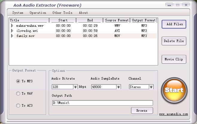 Click to view AoA Audio Extractor FREE 2.2.9.9 screenshot
